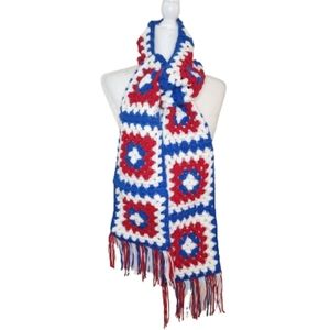 Handmade Crocheted Granny Square Scarf, OS Long